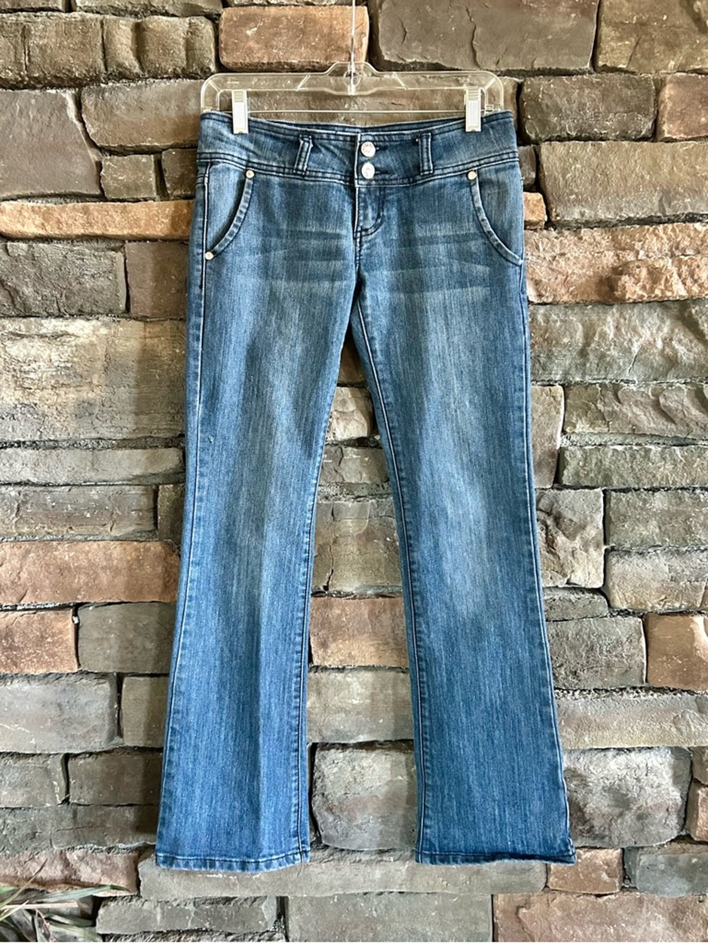 Sky Y2K Low Rise Embellished Countrycore Flare Jeans Mid Wash Bootcut Denim